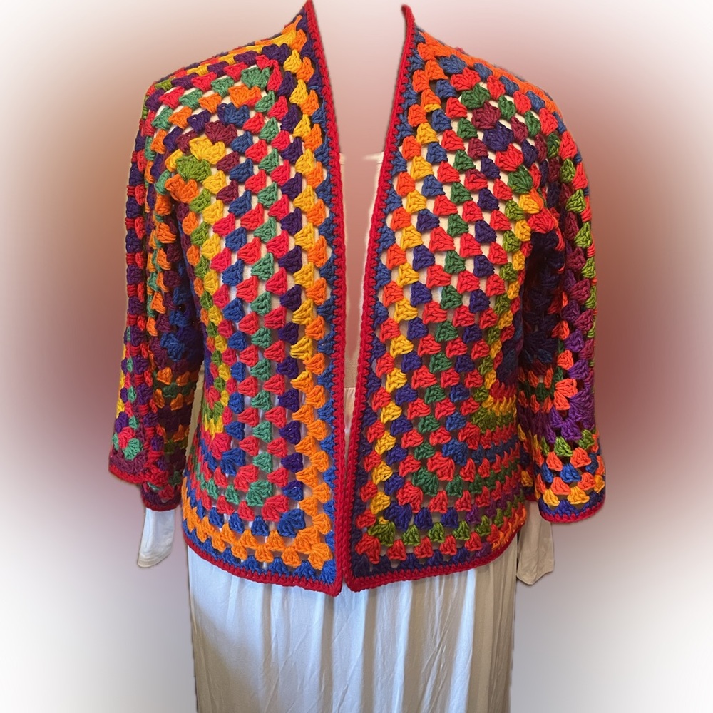 Hand made multicolor new crochet cardigan sweater sz one size